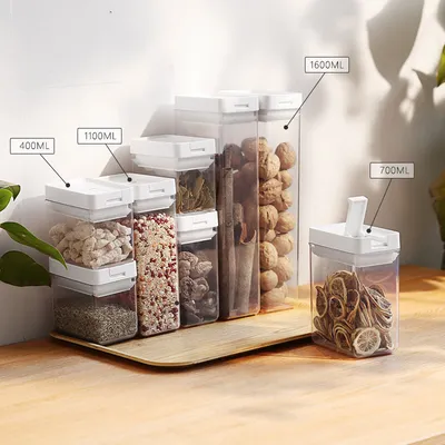 Kitchen Japanese Food Sealed Cans Plastic Transparent Moisture-proof Refrigerator Storage Box Whole Grains Square Storage Cans