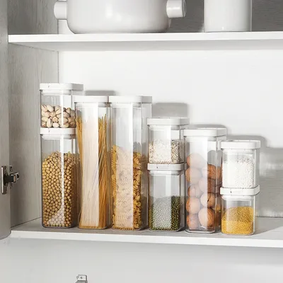 Kitchen Japanese Food Sealed Cans Plastic Transparent Moisture-proof Refrigerator Storage Box Whole Grains Square Storage Cans