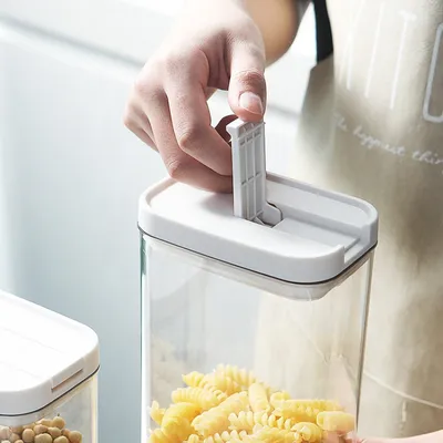 Kitchen Japanese Food Sealed Cans Plastic Transparent Moisture-proof Refrigerator Storage Box Whole Grains Square Storage Cans