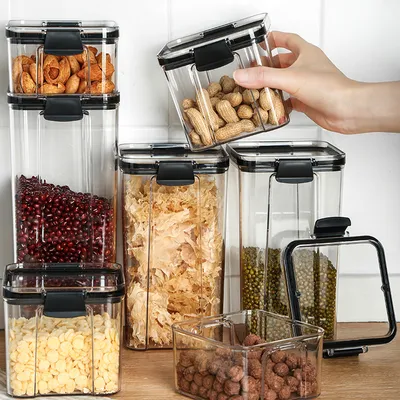 Square Transparent Sealed Fresh-Keeping Box Kitchen Grain Storage Tank Snacks Dried Fruit Storage Tank Factory Direct Sales