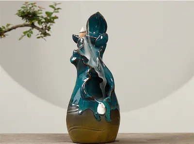 Ceramic Ornamental Smoke Backflow Aromatherapy Furnace Creative Green Lotus And Lotus Dance Incense Crafts