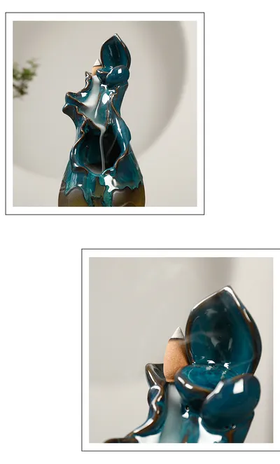 Ceramic Ornamental Smoke Backflow Aromatherapy Furnace Creative Green Lotus And Lotus Dance Incense Crafts