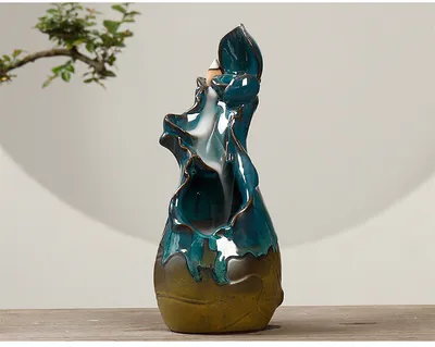 Ceramic Ornamental Smoke Backflow Aromatherapy Furnace Creative Green Lotus And Lotus Dance Incense Crafts