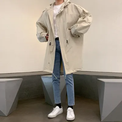 Hooded Windbreaker Men's Mid Length Handsome Loose Casual Overalls