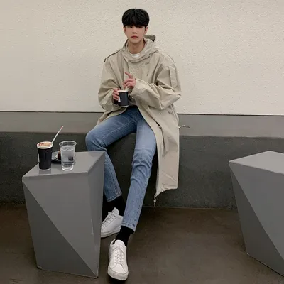 Hooded Windbreaker Men's Mid Length Handsome Loose Casual Overalls