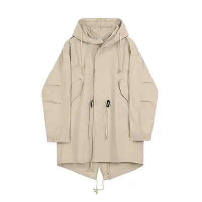Hooded Windbreaker Men's Mid Length Handsome Loose Casual Overalls