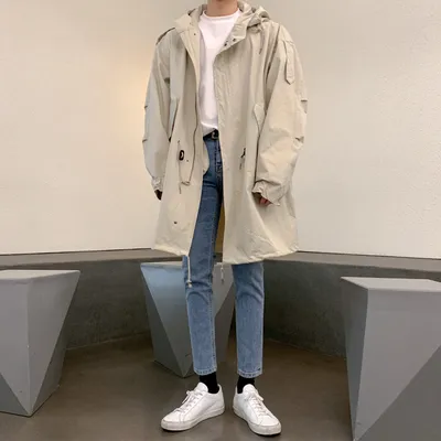Hooded Windbreaker Men's Mid Length Handsome Loose Casual Overalls