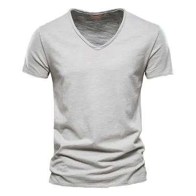 Men'S New Solid Color Slubby Cotton Short Sleeve T-Shirt
