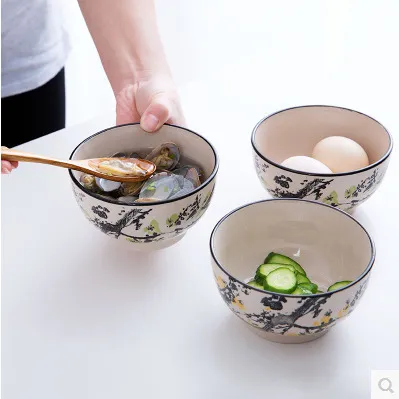Retro Plum Blossom Household Ceramic Bowl