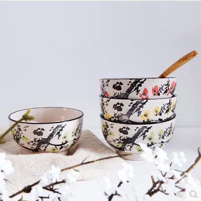 Retro Plum Blossom Household Ceramic Bowl