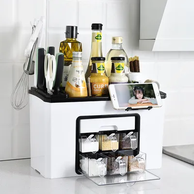 Multifunctional organizing kitchen plastic shelf knife rack storage kitchen seasoning box seasoning organizing storage rack customization