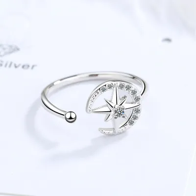 Stile Giapponese Di Donna Semplice Diamante In Linea Stella Luna Aperto Anello Di Moda Singolo Anello Di Moda