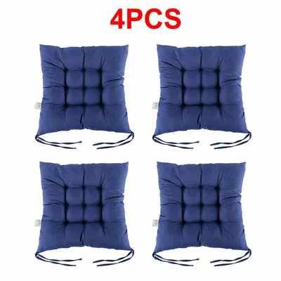 4 Pack Seat Pad Dining Room Garden Kitchen Chair Seat Cushions Tie On Plain UK