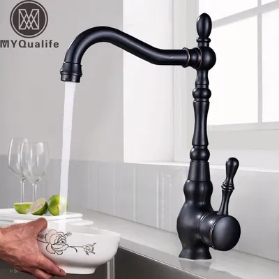 Kitchen Sink Sink Black Bronze Faucet Personality Ceramic Handle Black Copper Hot And Cold Water Faucet