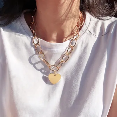 Cross-Border Jewelry Large Gold Chain European And American Metal Ins High-Quality Hip-Hop Love Pendant Necklace Chocker778