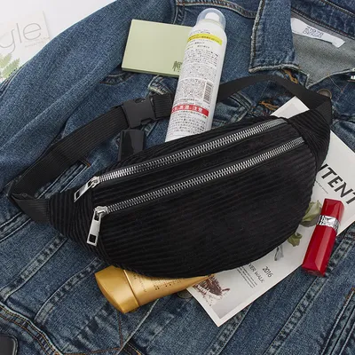 Men's and women's close-fitting double zipper flannel belt bag