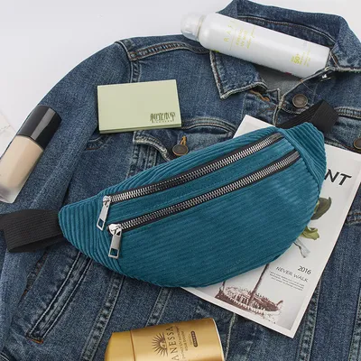 Men's and women's close-fitting double zipper flannel belt bag