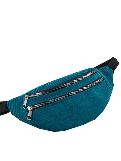 Men's and women's close-fitting double zipper flannel belt bag