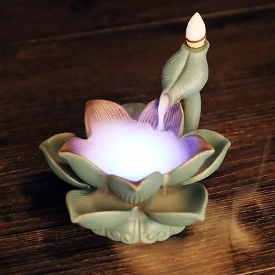 Creative LED Colorful Lights Lotus Backflow Sandalwood Stove Craft Ornaments