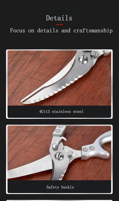 Kitchen Multifunctional Scissors Stainless Steel Chicken Bone Cleaver Knife Meat Fruit Boning Fish Scissors Scale Clean Scissors