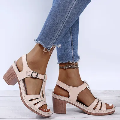 Metal Buckle Stitched Cutout Sandals