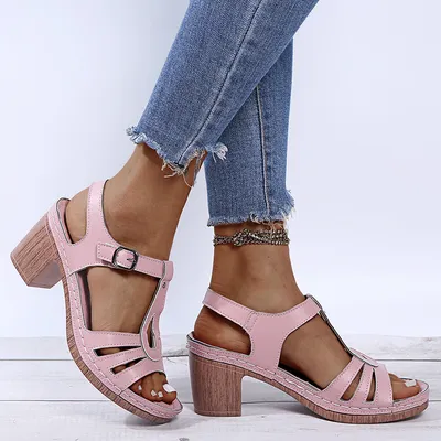 Metal Buckle Stitched Cutout Sandals