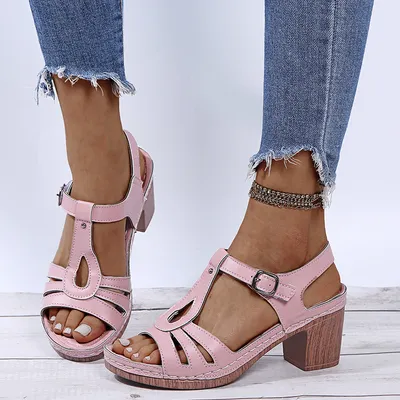 Metal Buckle Stitched Cutout Sandals