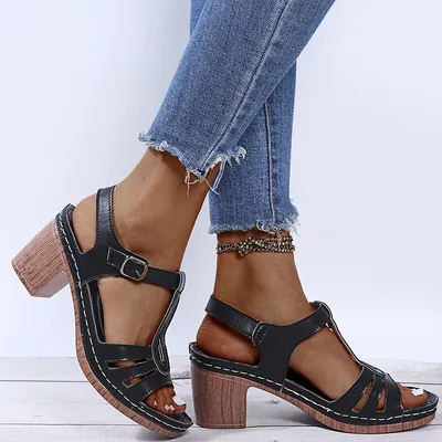 Metal Buckle Stitched Cutout Sandals