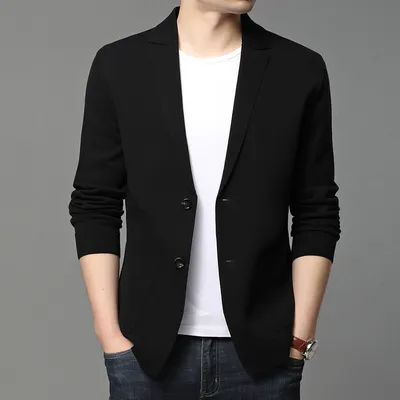 Hair Spring And Autumn Men''S T-Shirt Coat Korean Version Blazer Solid Color Cardigan Handsome Men''S Sweater
