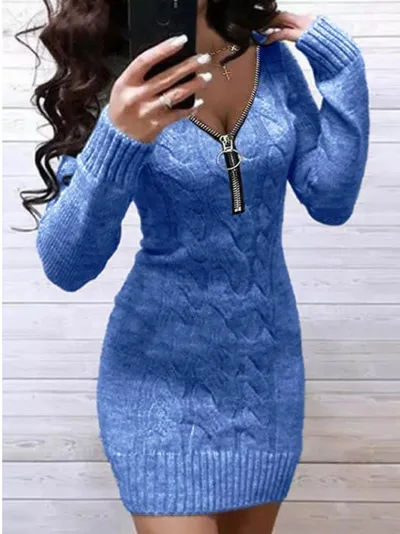 Mugs European And American New Knitted Large Size Slim Dress