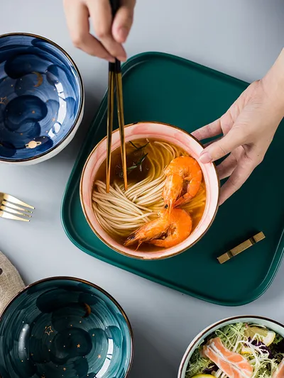 Round Photo Home Net Red Bowl With Vegetable Bowl Blue Steamed Egg Bowl
