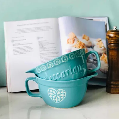 American Retro Embossed Lake Blue Sharp-Mouth Drainage Bowl