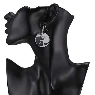 Black And White Yin And Yang Cat Ear Hook Earrings
