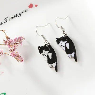 Black And White Yin And Yang Cat Ear Hook Earrings