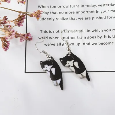 Black And White Yin And Yang Cat Ear Hook Earrings