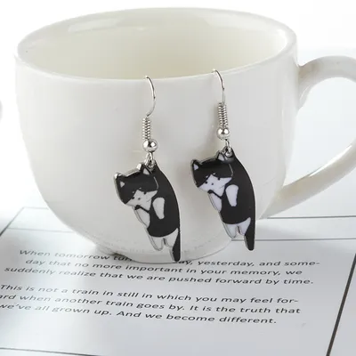 Black And White Yin And Yang Cat Ear Hook Earrings