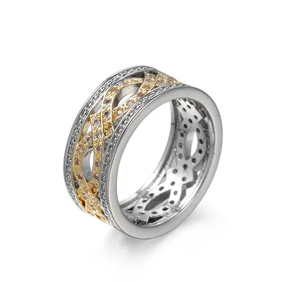 European And American Two-tone Gold Zircon Jewelry Hollow Ring