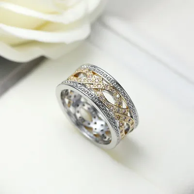 European And American Two-tone Gold Zircon Jewelry Hollow Ring