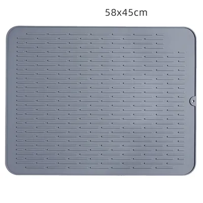 Gray Silicone Thickened Kitchen Dining Table Insulation Mat Drain Non-Slip Tableware Mat Large