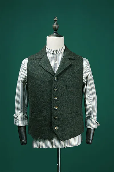 New Men'S Khaki Heavy Wool Herringbone Suit Vest