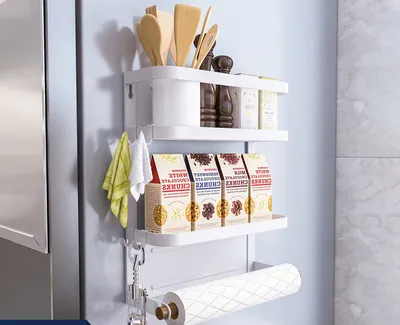 Kitchen Refrigerator Magnetic Suction Shelf Side Storage Box Magnetic Iron Wall Hanging Seasoning Shelf Side Plastic Bag Hanger