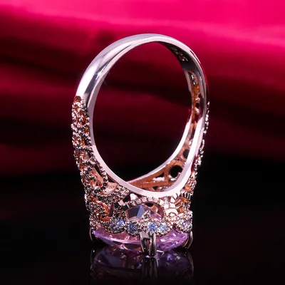 Fashion Pink Zircon Bracelet Princess Engagement Ring Rose Gold Ring