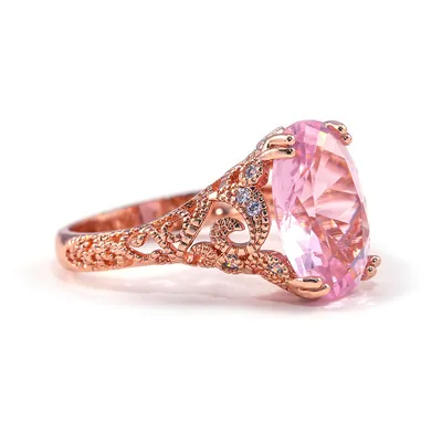Fashion Pink Zircon Bracelet Princess Engagement Ring Rose Gold Ring