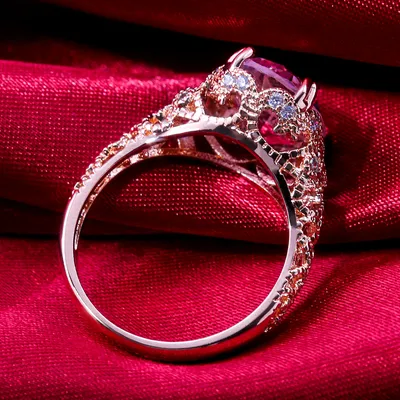 Fashion Pink Zircon Bracelet Princess Engagement Ring Rose Gold Ring