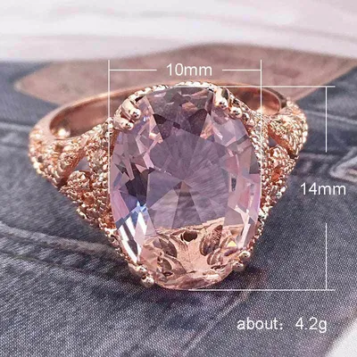 Fashion Pink Zircon Bracelet Princess Engagement Ring Rose Gold Ring