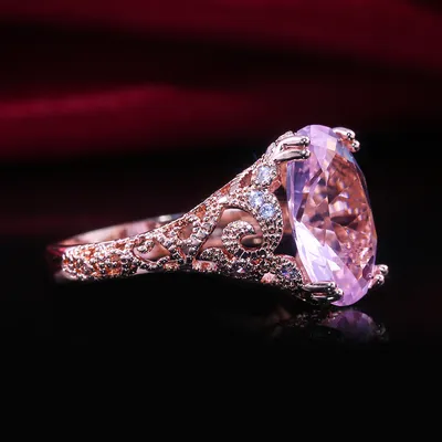 Fashion Pink Zircon Bracelet Princess Engagement Ring Rose Gold Ring