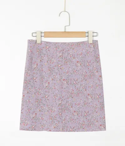 Korean Style High Waist, Long Legs, Purple Bottom Floral Slit Skirt, Short Skirt
