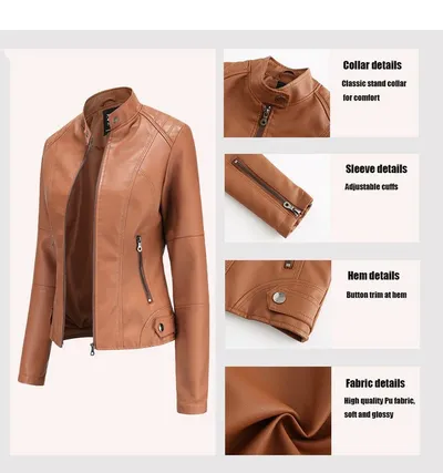 Women'S Leather Dress Slim Jacket Spring Autumn Coat