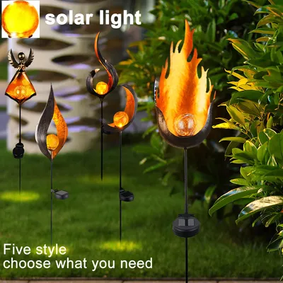 LED Solar Flame Light Metal LED Garden Light Flame Effect Lamp Waterproof Outdoor Lights Landscape Lights Solar Decorative Light