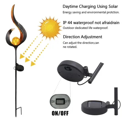 LED Solar Flame Light Metal LED Garden Light Flame Effect Lamp Waterproof Outdoor Lights Landscape Lights Solar Decorative Light